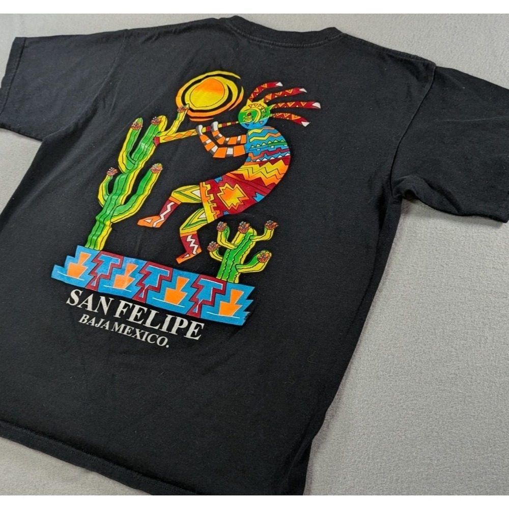 Yazbek Mens San Felipe Baja Mexico Kokopelli Graphic T-Shirt Large Black Cotton